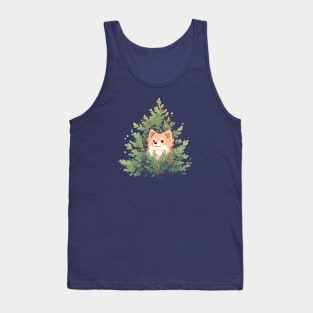 Dog poking through Christmas tree Tank Top